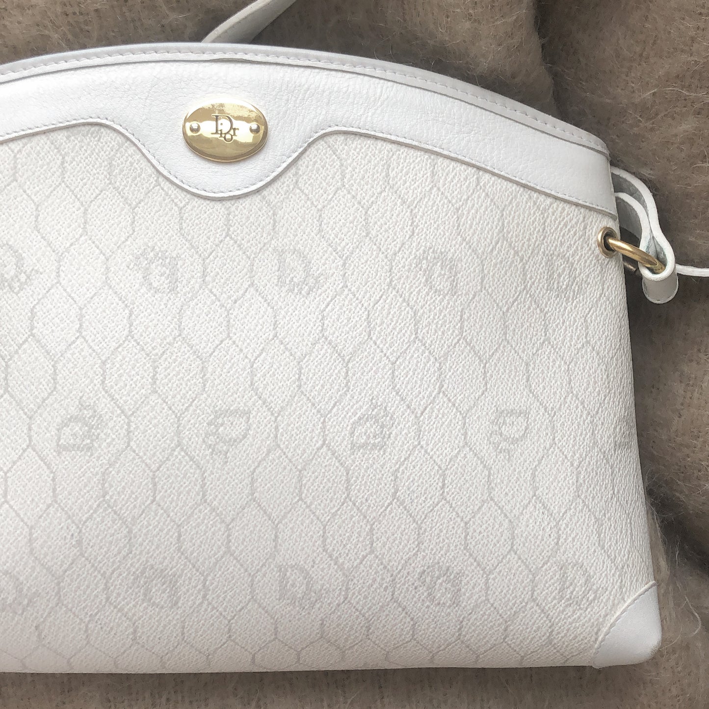 1980s white Christian Dior honeycomb bag