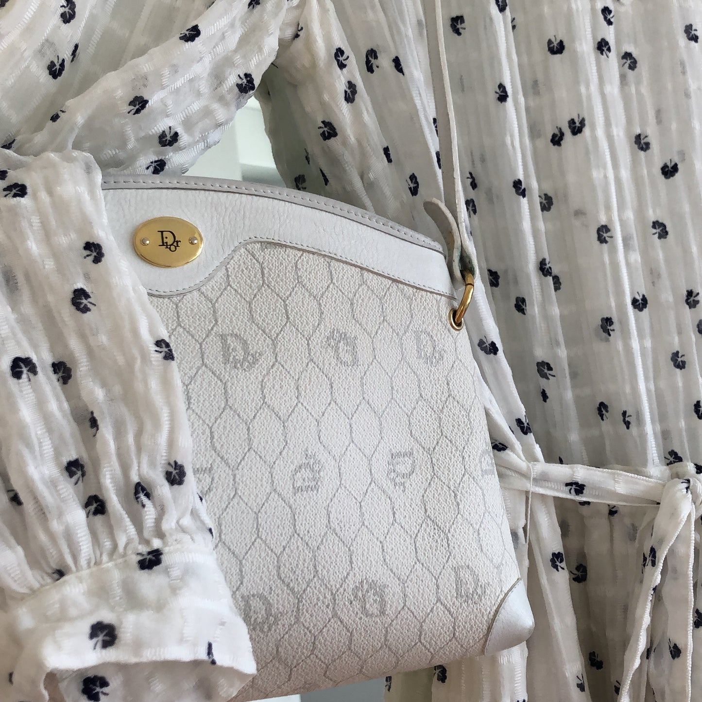 1980s white Christian Dior honeycomb bag